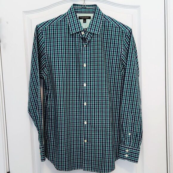 Banana Republic Green Navy Check LS Shirt Small Slim Fit - Picture 1 of 4